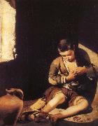 Bartolome Esteban Murillo Is pursuing a flea boy painting